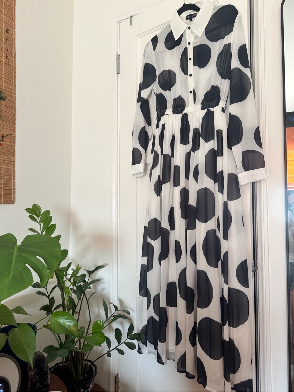 Black & White Sister Jane Polka Dot Long Sleeve Maxi Dress - Size S